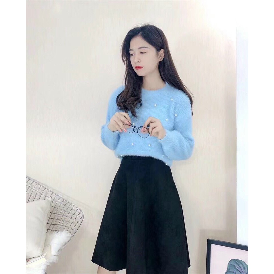 Áo len lông croptop đính hạt