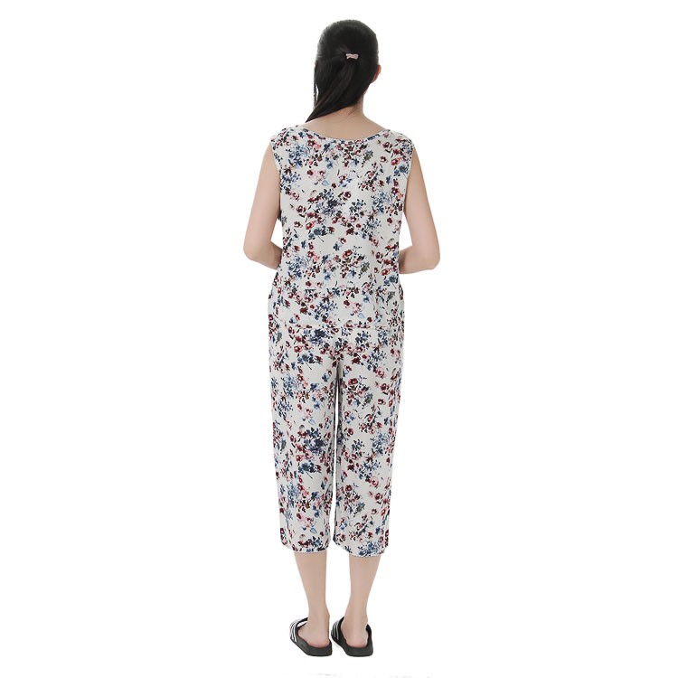 Bộ mặc nhà lanh (tole) chéo Hàn Vicci BST.086.12 quần ống sớ hoạ tiết hoa nâu