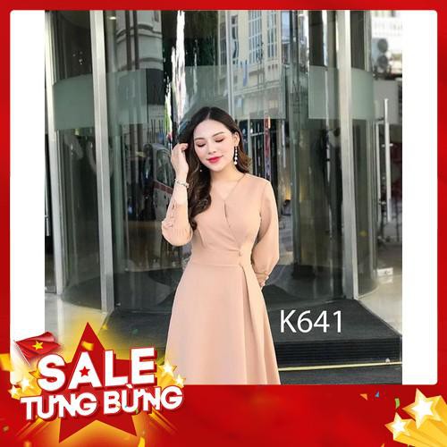 ĐẦM XÒE CỔ V THIẾT KẾ K641 - SHOP RUBY (Hàng may thiết kế ,ảnh thật shop tự chụp)