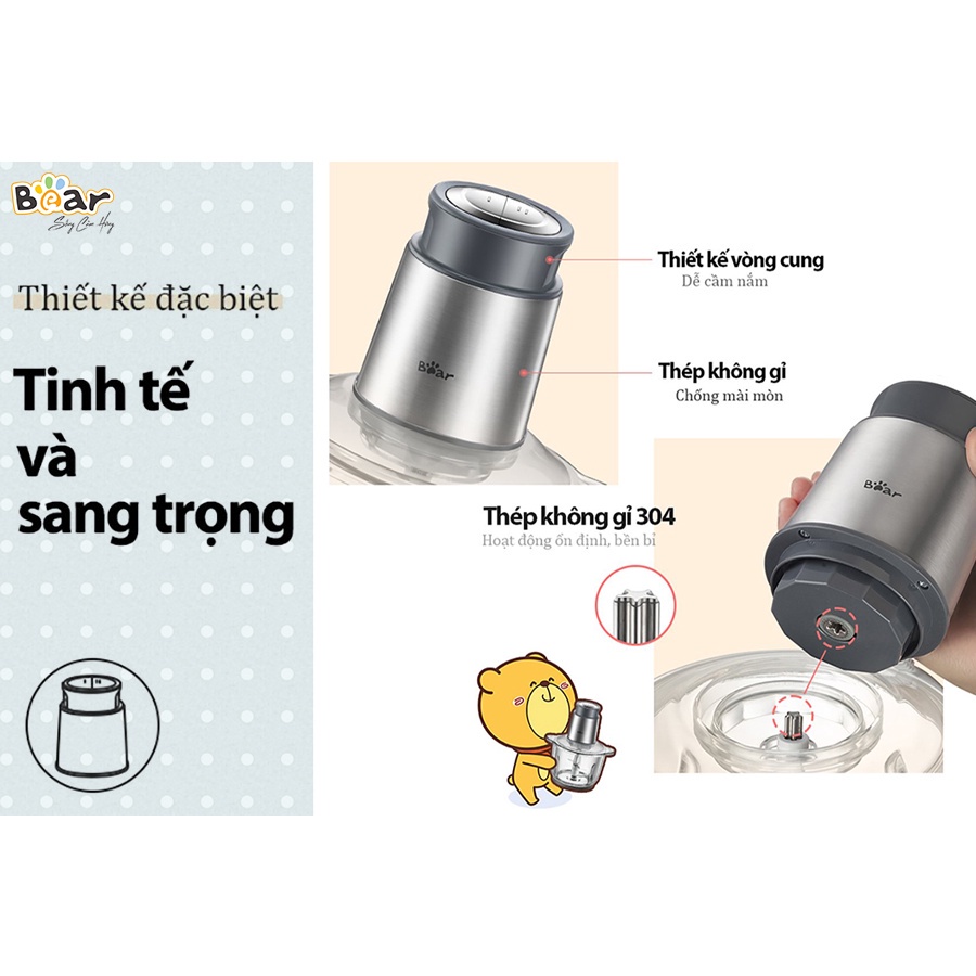 Máy xay đa năng 2L Bear  xay sinh tố thịt cá thực phẩm hoa quả gia vị cầm tay tiện lợi Gia dụng Bear Tuli Mart