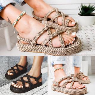 Dép Sandal Nữ Xỏ Ngón Đế Xuồng Dây Thừng Phong Cách Bohemian
