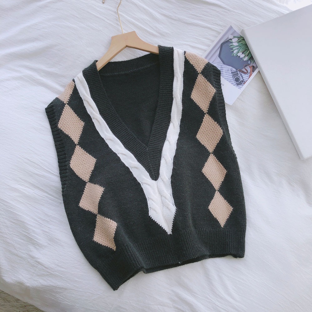 Áo dệt kim cổ chữ V phong cách Hàn Quốc dễ phối đồ