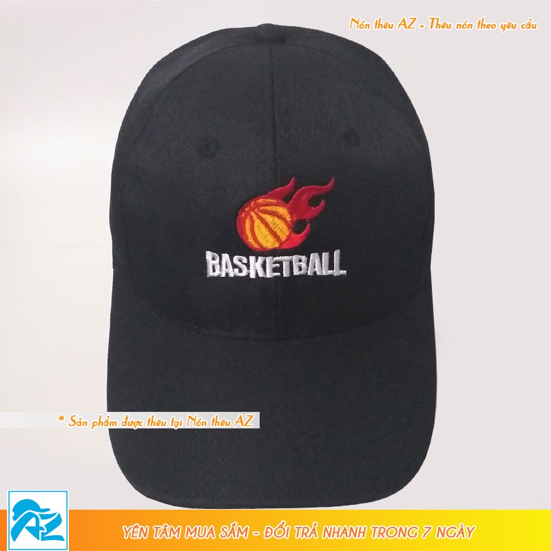 Nón kết nam nữ thêu logo bóng rổ Basketball màu đen - Mũ lưỡi trai MT544