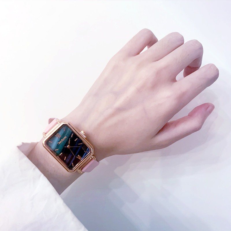 Đồng hồ nữ thời trang Cadycat dây da mặt chữ nhật ám xanh cực đẹp, 6 màu dể dàng phối đồ ( Mã: CDC03 )