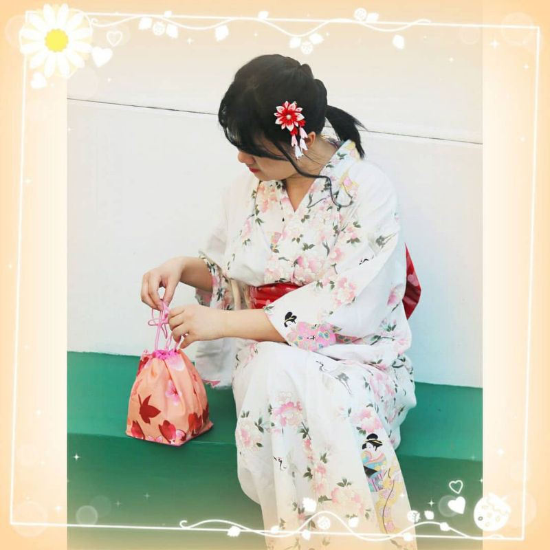 Mô Hình Nhân Vật Anime Kanzashi Kinchaku Yukata Mặc Kimono