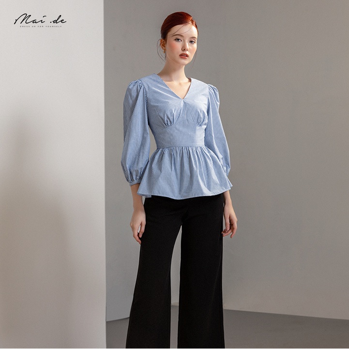 MAIDE Áo kiểu peplum cổ V tay nhún cách điệu thanh lịch ALINA TOP