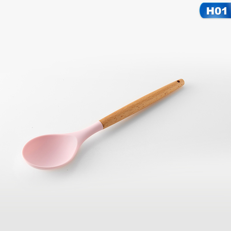 Set 11 dụng cụ nấu ăn bằng silicon có tay cầm bằng gỗ màu hồng tiện lợi dễ sử dụng | BigBuy360 - bigbuy360.vn