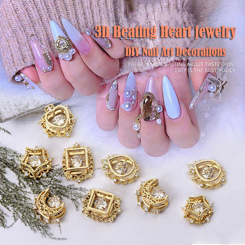 CHARMS 1 Phụ Kiện Trang Trí Móng Tay Hình Trái Tim 3D Bằng Hợp Kim