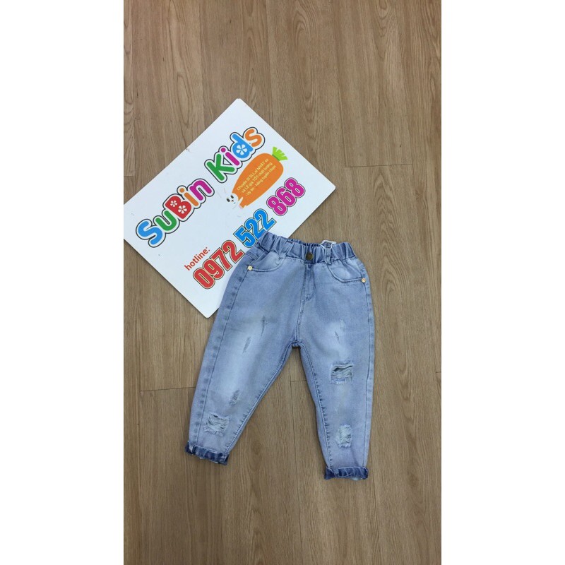 (ảnh thật) quần bò bé trai SB4036 sz 9kg - 14kg quần jeans cho bé xanh trơn rách chất lừ (hàng có sẵn)