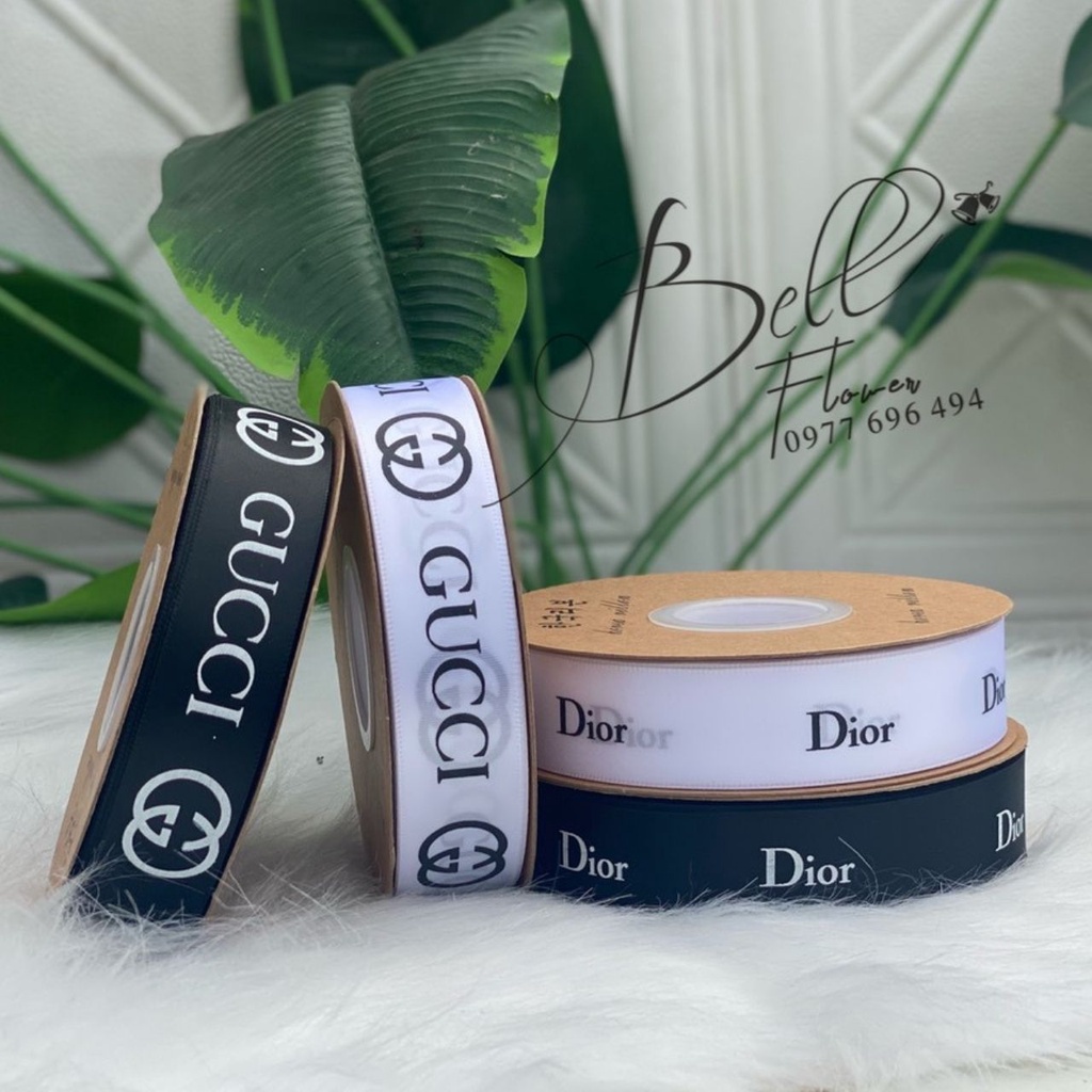 Ruy Băng Lụa Chanel 2,5cm , Cuộn Dây Duy Băng Chữ Gucci Dior, Màu Đỏ, Trắng Gói Hoa Làm Nơ BellFlower