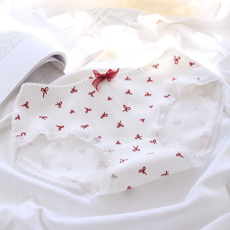 Quần Lót Nữ - Set Cotton gân tăm cherry cạp chun bèo DAN STORE MÃ 0271