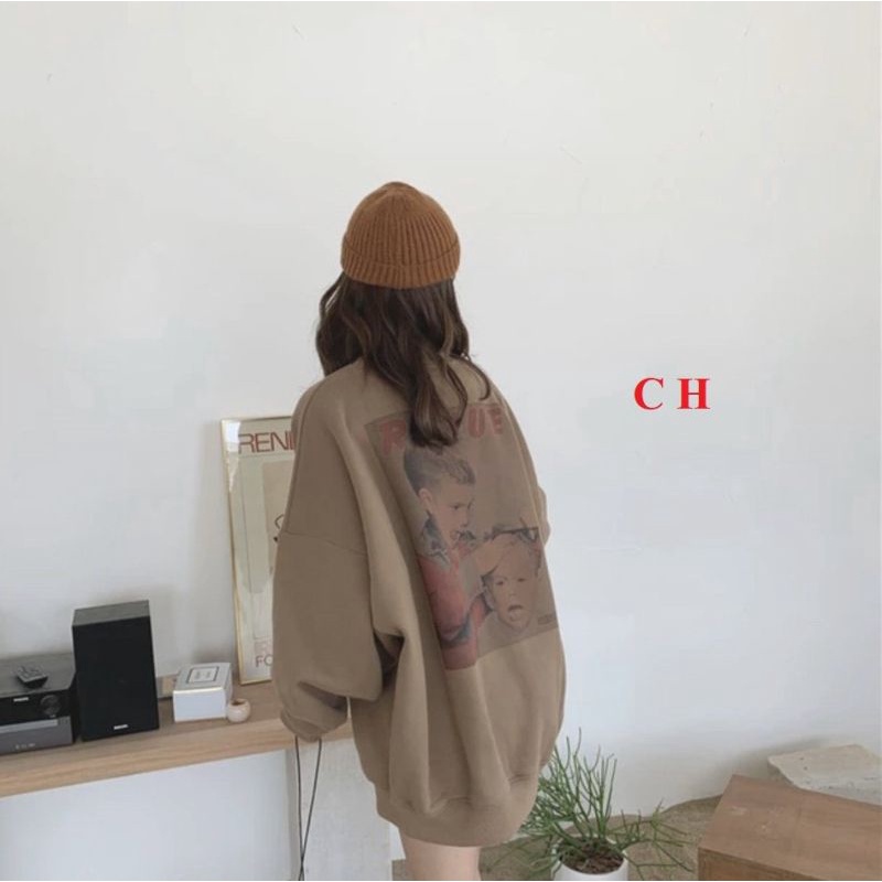 Áo khoác nỉ nữ , áo sweater màu nâu in 3D chất nỉ cotton dày đẹp | BigBuy360 - bigbuy360.vn