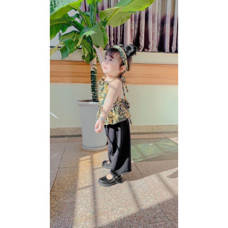 Xả Set áo yếm hoa vàng quần đen kèm turban