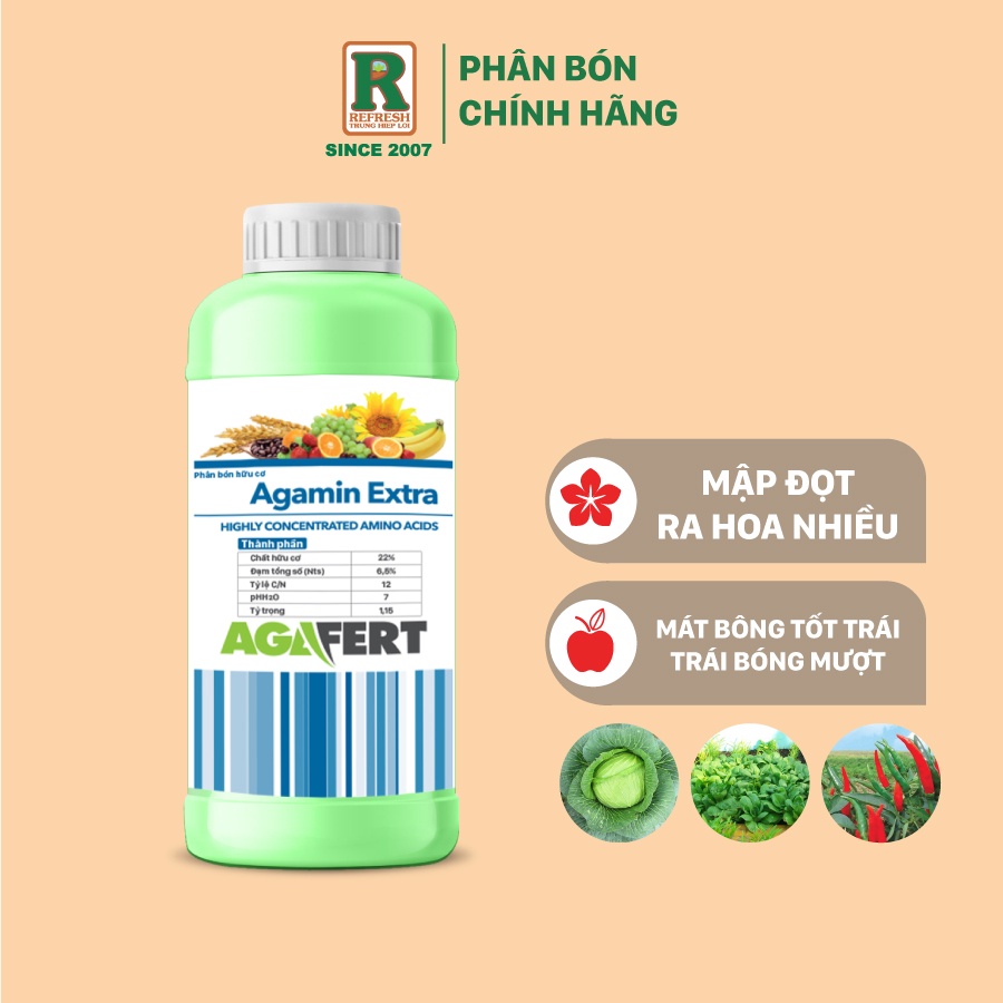 Phân bón hữu cơ rong biển amino AGAMIN EXTRA nhập khẩu Ý chai 1 lít