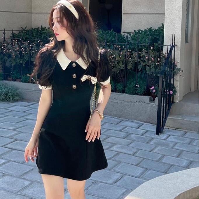 Đầm Chữ A Ôm Eo Tay Ngắn Cổ polo Thời Trang Ngọt Ngào Dành Cho Nữ