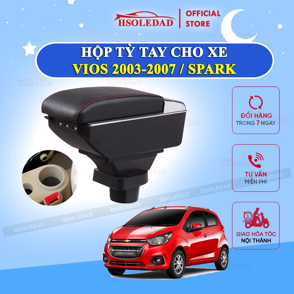 Hộp tỳ tay xe Spark + Vios 2003-2007 cao cấp tích hợp cổng sạc USB - Bảo hành 12 tháng