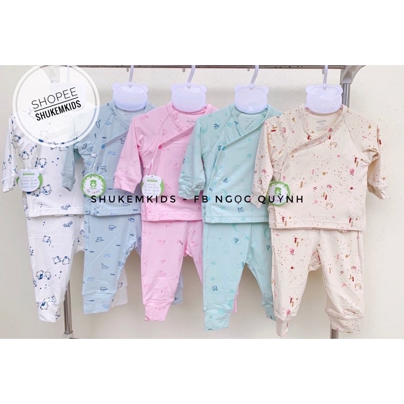 Bộ Mipbi sơ sinh cài lệch sợi tre cao cấp size 0-3m/3-6m