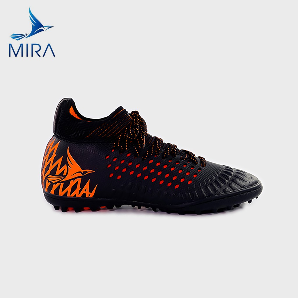 GIÀY ĐÁ BÓNG CỔ CAO THƯƠNG HIỆU MIRA LUX19.2 SÂN CỎ NHÂN TẠO ĐEN CAM