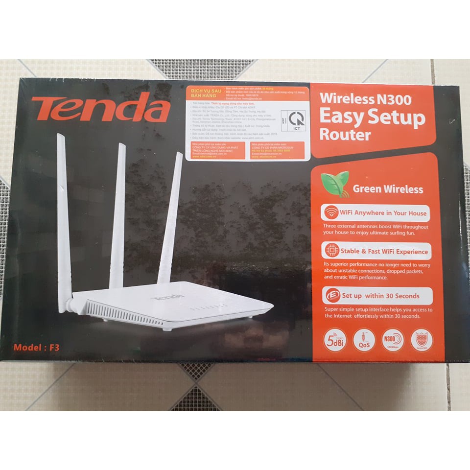 Phát Wifi Tenda F3 Chính hãng (3 anten, 300Mbps, Repeater, 3LAN). Hàng Chính Hãng. Vi Tính Quốc Duy