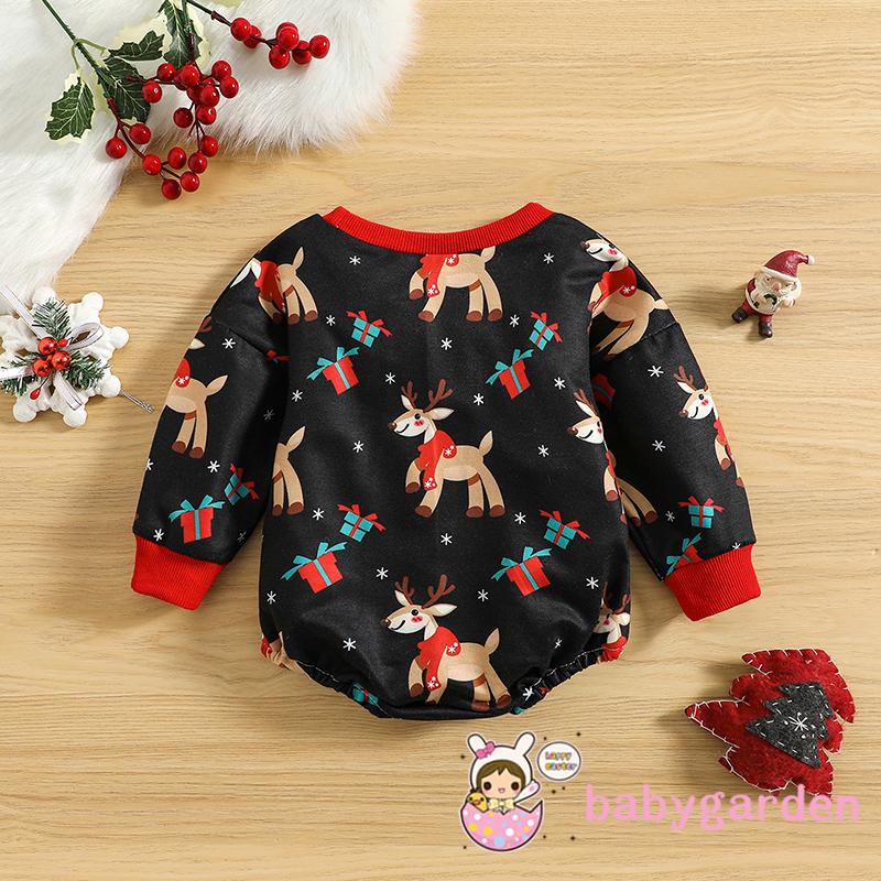 Áo Liền Quần Tay Dài Cổ Tròn In Hình Ông Già Noel Tuần Lộc Giáng Sinh Thời Trang Mùa Thu Cho Bé 0-24 Tháng Tuổi