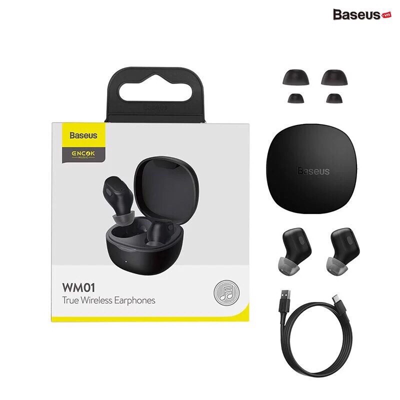 Tai nghe bluetooth baseus WM01 dòng 2 tai có đốc sạc dung lượng 300mAh Hỗ trợ micro nên đàm thoại dễ dàng