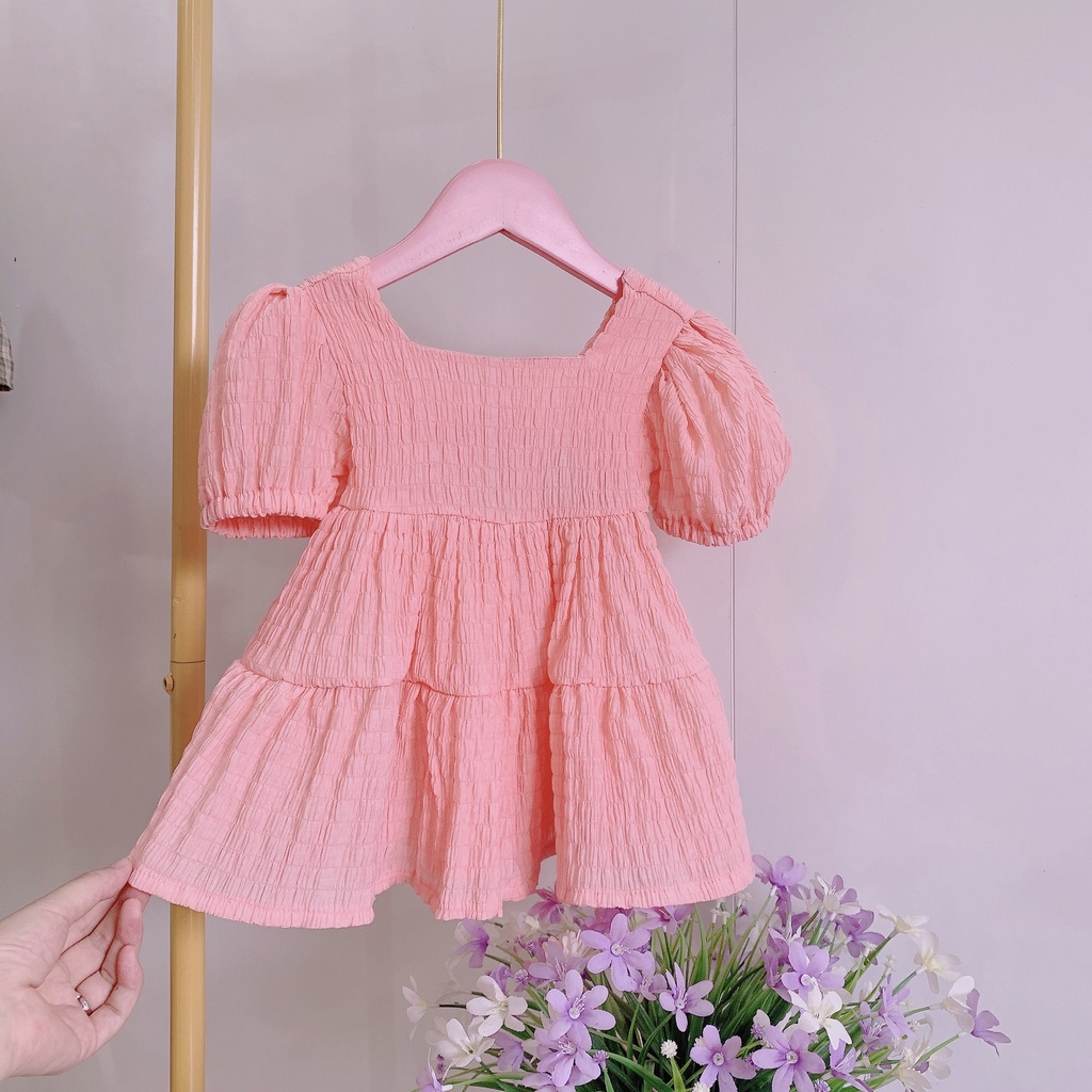 Đầm hồng xốp nhăn cho bé gái Babystore88 - Váy trẻ em công chúa hàng thiết kế 1 2 3 4 5 6 7 8 9 10 11 12 tuổi V20