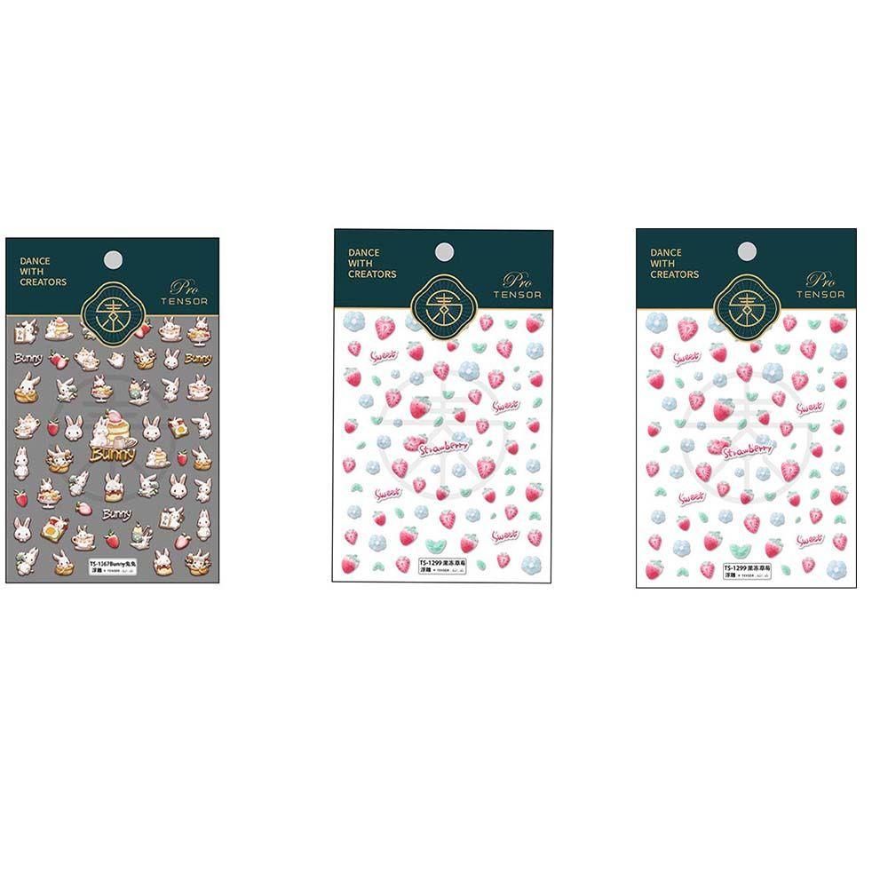 Miếng Dán Trang Trí Móng Tay Tự Dính Họa Tiết Dâu Tây Hoạt Hình 5D Dễ Thương DIY