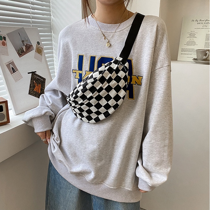 Túi chéo bao tử đeo ngực Caro Ulzzang đa năng thời trang checker board cho học sinh sinh viên giá rẻ