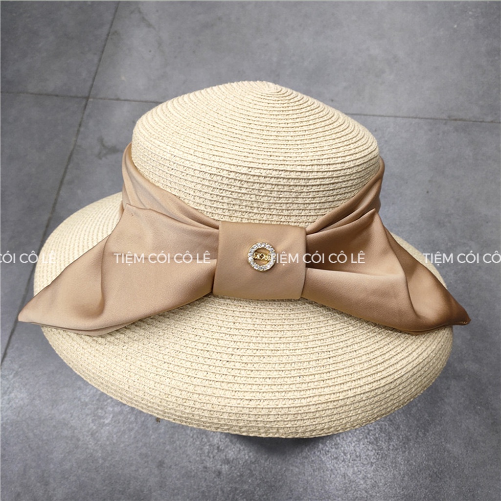 Nón cói đi biển dáng chuông phối đai nơ bảng to xinh xắn - Tiệm Cói Cô Lê