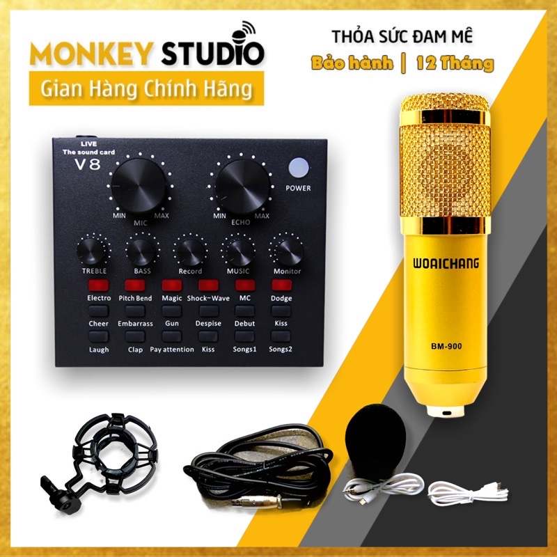 [Mã ELHACE giảm 4% đơn 300K] Bộ Combo Mic Thu Âm Hát Livestream V8 + Mic BM900 ⚡CHÍNH HÃNG⚡ Thu Âm Điện Thoại Máy Tính