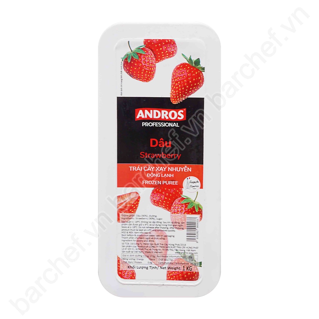 Dâu tây xay nhuyễn đông lạnh Andros Strawberry Frozen Puree - hộp 1kg