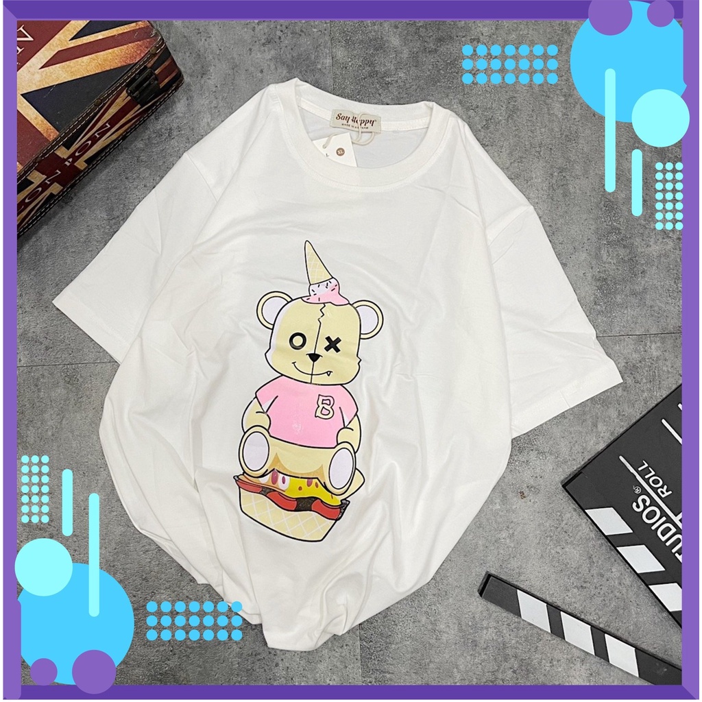 Áo thun nam nữ ,áo phông trơn phom rộng chất Cotton thấm hút mồ hôi cực mát in hình Chú Gấu