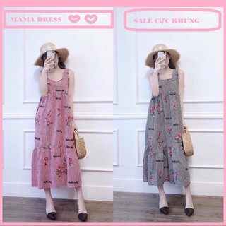 Váy bầu - đầm bầu 2 dây chất cotton dáng suông dài mềm mại, thấm hút mồ hôi tốt mát trong hè cho mẹ bầu