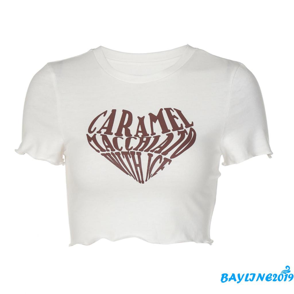 Áo Croptop Tay Ngắn Cổ Tròn In Chữ Thời Trang Mùa Hè Dành Cho Nữ