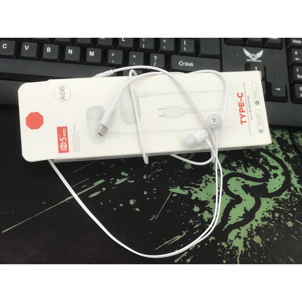 Tai nghe dây nhét tai A06 Type-C có micro đàm thoại tiện lợi Âm bass mạnh mê