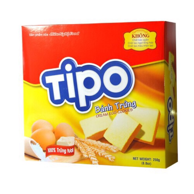 Compo 2 gói Bánh trứng TIPO 250g/gói, 2 gói bánh akiko 20 que