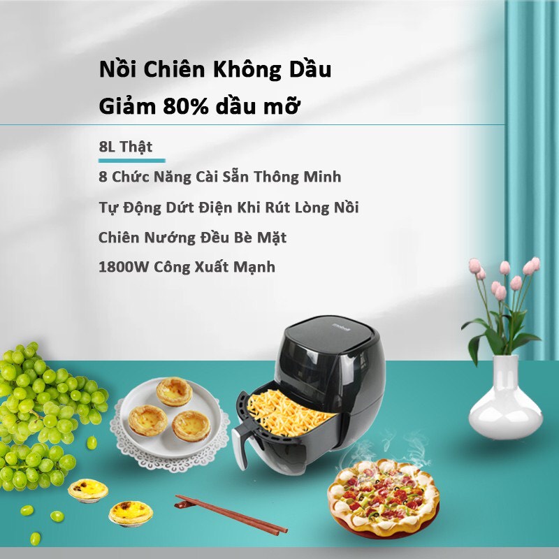 (1211)(HOẢ TỐC 15')Nồi Chiên Không Dầu mobell Model PW-706A Màn Hình Cảm Ứng Dung Tích 8L Công Suất 1800W