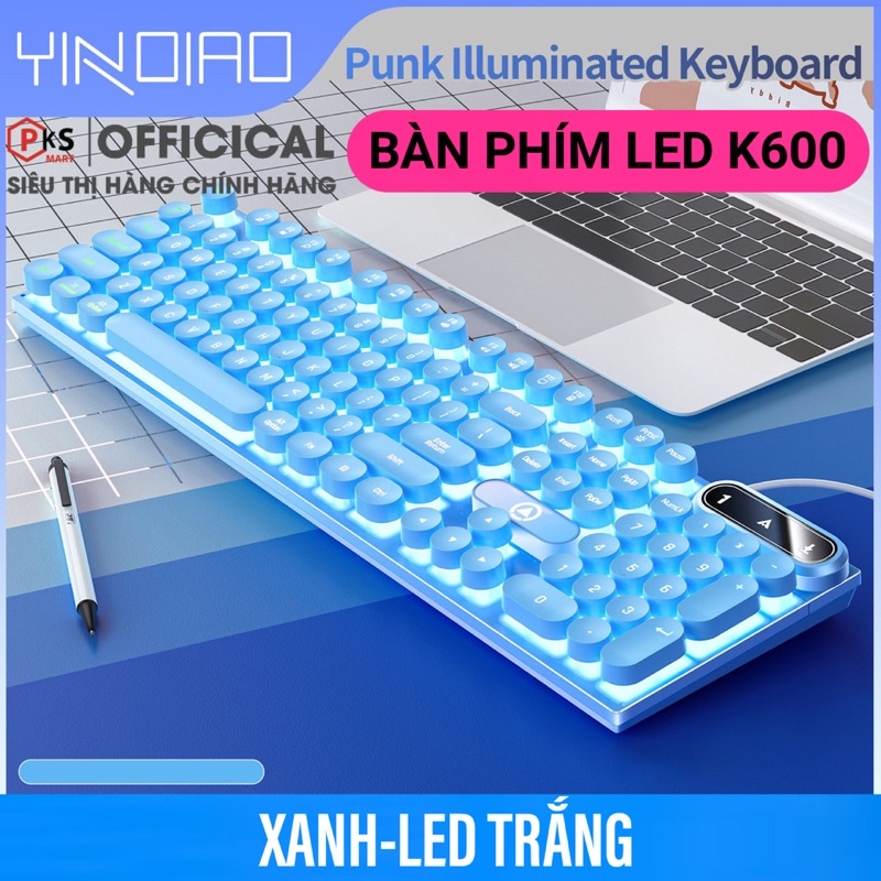 Combo Bàn Phím Chuột Máy Tính Laptop Có Dây Giả Cơ YINOAO K600-G5 LED Xuyên Chữ Nhiều Màu Sắc Trắng Xanh Hồng Tím