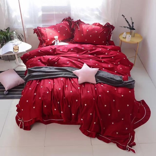 173118 Bộ chăn ga gối ga cưới 4CT chất cotton lụa thêu hàng nhập 150-180x200cm