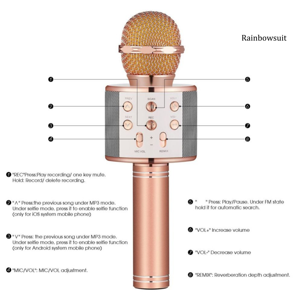 Micro Không Dây Bluetooth Cầm Tay Dùng Hát Karaoke Cao Cấp Rb-Ws858