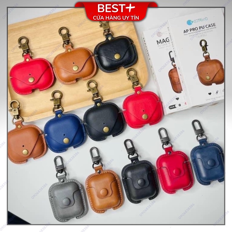Bao Da Bảo Vệ Airpod Case Chính Hãng Coteetci cho AP 1/2, AP3, AP Pro, Có Nút Gài Kèm Móc Khoá Treo Siêu Đẹp