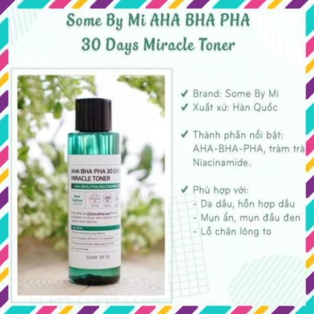 [FREESHIP]-Nước hoa hồng ngừa mụn kiềm dầu Some By Mi AHA-BHA-PHA 30 Days Miracle Toner 150ml Auth Hàn Quốc