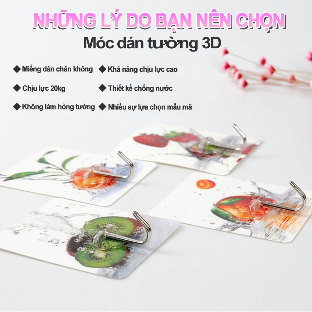 Móc dán tường 3D - siêu dính nhựa chịu lực cao cấp in hình 3D chống nước treo quần áo