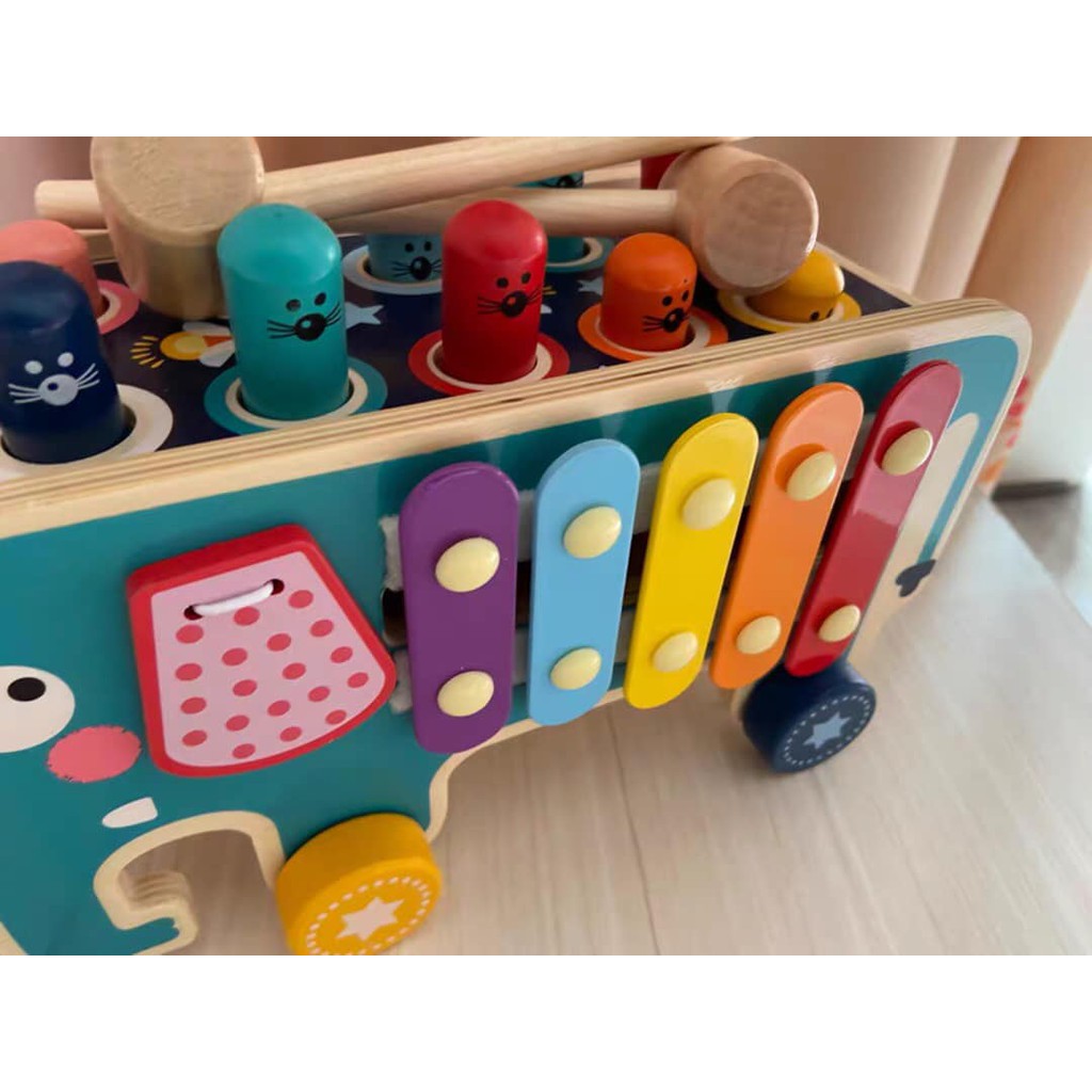 Đồ chơi đập chuột kèm xe kéo đẩy phát triển trí tuệ cho bé Đồ chơi giáo dục đập chuột xe bus happy