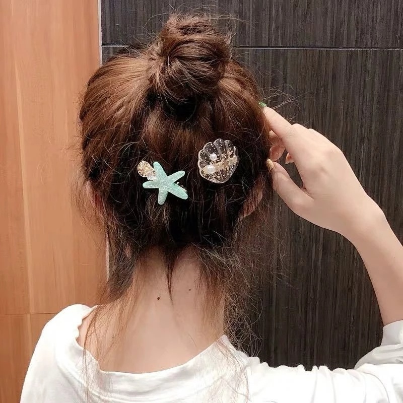 Kẹp Tóc Hình Sao Biển Đính Ngọc Trai Giả Bằng Acrylic Thời Trang Hàn Quốc