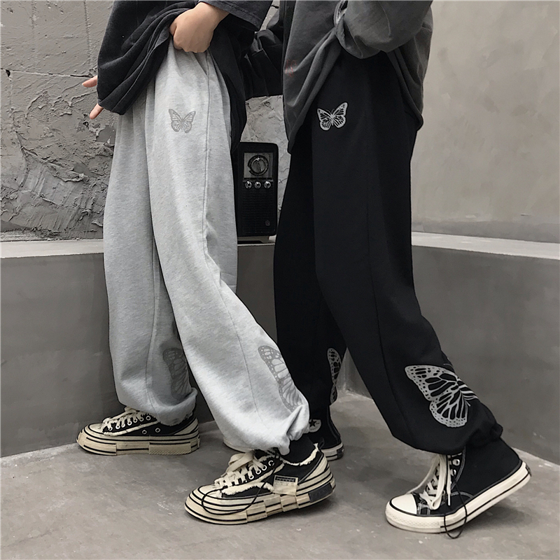 Quần Dài Thiết Kế Thoải Mái Thời Trang 217099Quần Dây Rút Dáng Rộng In Hình Bướm Phản Quang Cá Tính Cho Nam Nữ