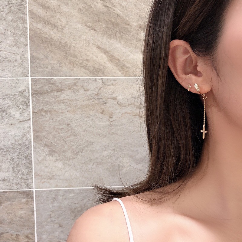 Bông Tai Nữ Hợp Kim Cao Cấp ERASHOP 074890 - Kim Băng Kèm Mặt Đính Đá Siêu Cá Tính, Cool Ngầu, Phù Hợp Đi Tiệc, Đi Chơi