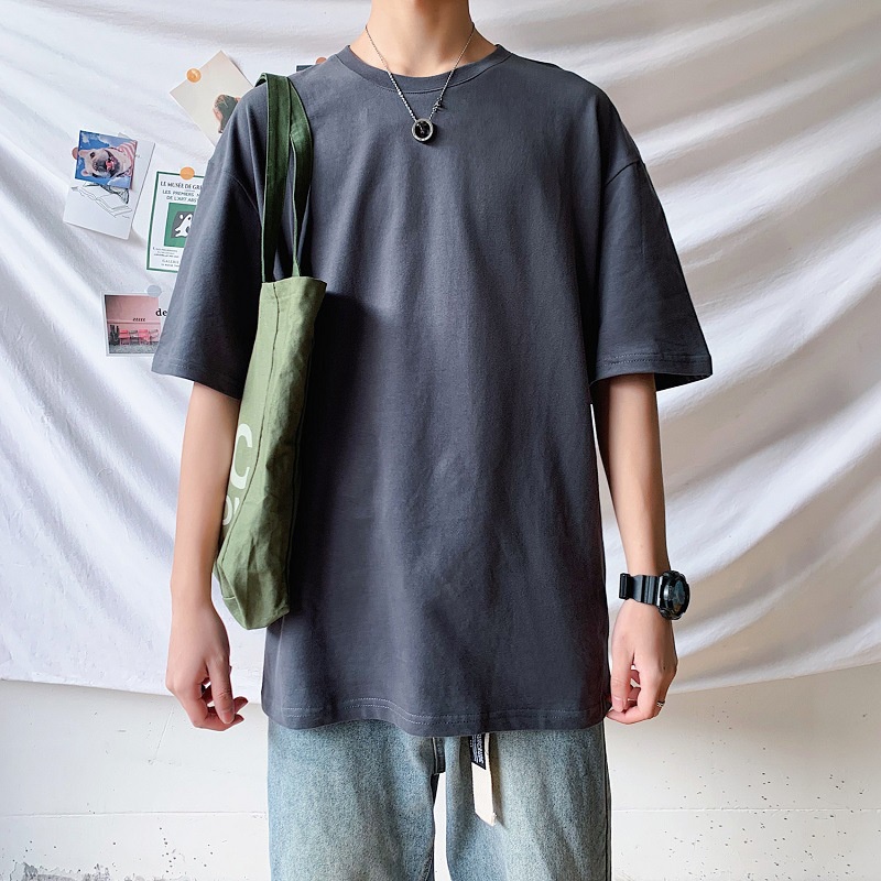 Áo Thun Tay Ngắn Cổ Tròn Dáng Rộng Màu Trơn Thời Trang Mùa Hè Cho Nam TTE085