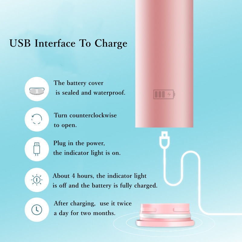 Bàn Chải Đánh Răng Điện Sonic Ba Tốc Độ Sạc USB Kèm Bàn Chải Đánh Răng Lông Mềm Chống Thấm