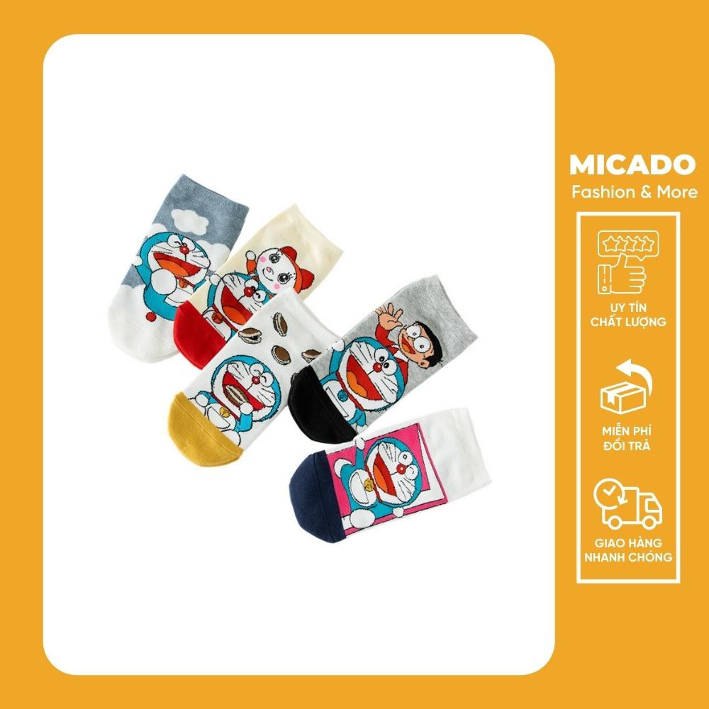 Set 5 đôi Tất vớ nam nữ cổ ngắn hình Doreamon phong cách hàn quốc Micado